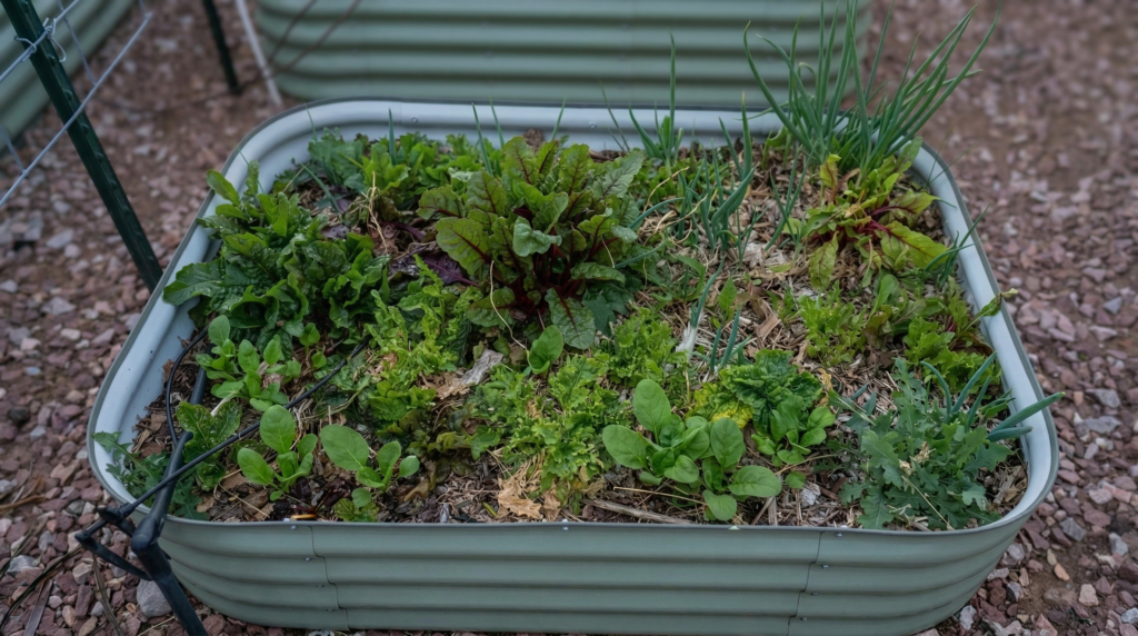 Raised bed in spring time vegetables